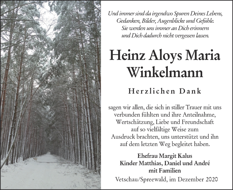  Traueranzeige für Heinz Aloys Winkelmann vom 09.01.2021 aus lausitzer_rundschau