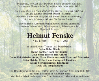 Traueranzeige von Helmut Fenske von lausitzer_rundschau