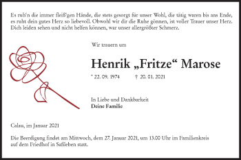 Traueranzeige von Henrik Marose von lausitzer_rundschau
