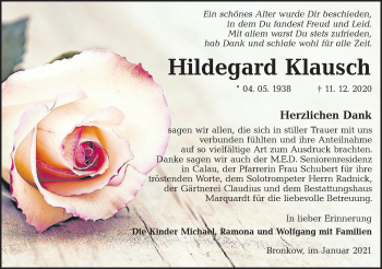 Traueranzeige von Hildegard Klausch von lausitzer_rundschau