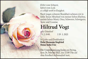 Traueranzeige von Hiltrud Vogt von lausitzer_rundschau