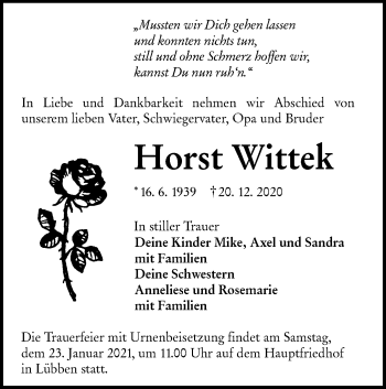 Traueranzeige von Horst Wittek von lausitzer_rundschau