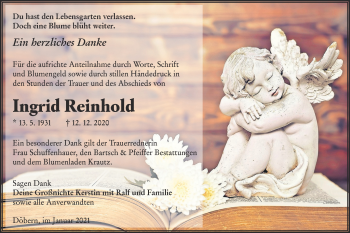 Traueranzeige von Ingrid Reinhold von lausitzer_rundschau