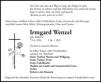 Traueranzeige von Irmgard Wenzel von lausitzer_rundschau
