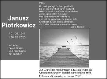 Traueranzeige von Janusz Piotrkowicz von lausitzer_rundschau