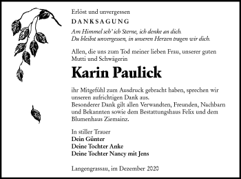 Traueranzeige von Karin Paulick von lausitzer_rundschau