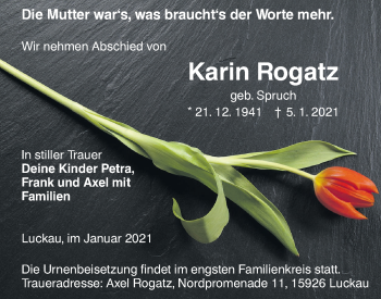 Traueranzeige von Karin Rogatz von lausitzer_rundschau