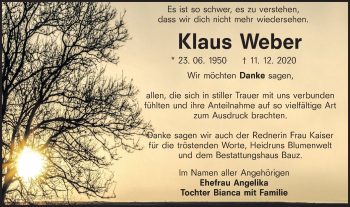 Traueranzeige von Klaus Weber von lausitzer_rundschau