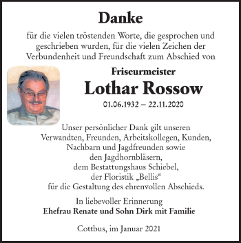 Traueranzeige von Lothar Rossow von lausitzer_rundschau