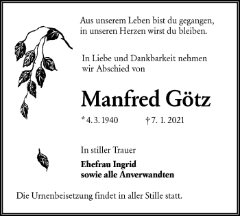 Traueranzeige von Manfred Götz von lausitzer_rundschau