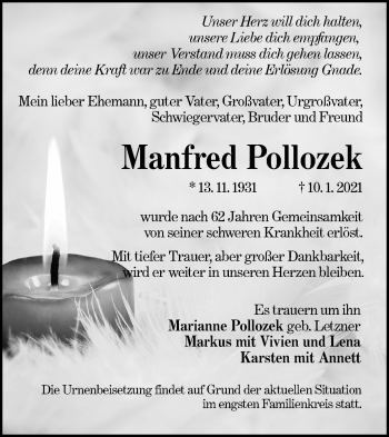 Traueranzeige von Manfred Pollozek von lausitzer_rundschau