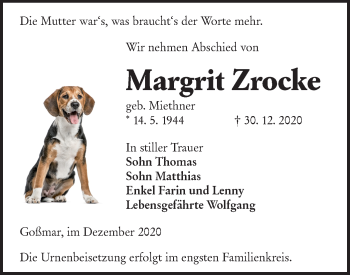 Traueranzeige von Margrit Zrocke von lausitzer_rundschau