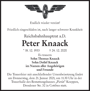 Traueranzeige von Peter Knaack von lausitzer_rundschau