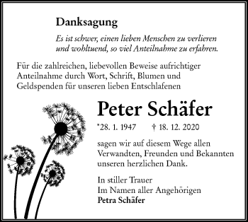 Traueranzeige von Peter Schäfer von lausitzer_rundschau