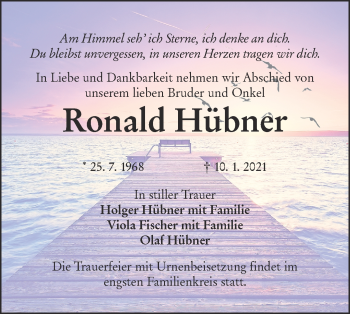 Traueranzeige von Ronald Hübner von lausitzer_rundschau
