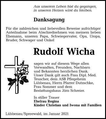 Traueranzeige von Rudolf Wicha von lausitzer_rundschau