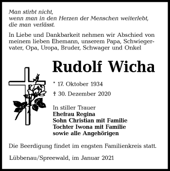 Traueranzeige von Rudolf Wicha von lausitzer_rundschau