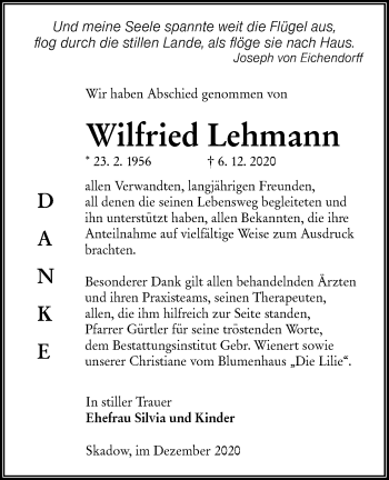 Traueranzeige von Wilfried Lehmann von lausitzer_rundschau