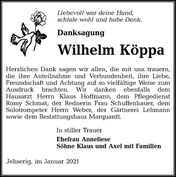 Traueranzeige von Wilhelm Köppa von lausitzer_rundschau