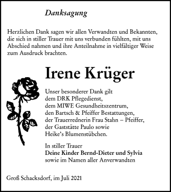 Traueranzeige von Irene Krüger von lausitzer_rundschau