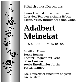 Traueranzeige von Adalbert Meinekat von lausitzer_rundschau