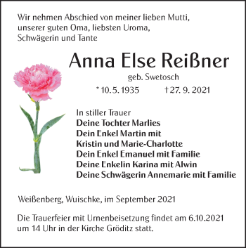 Traueranzeige von Anna Else Reißner von lausitzer_rundschau