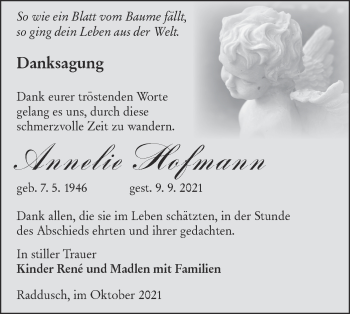 Traueranzeige von Annelie Hofmann von lausitzer_rundschau