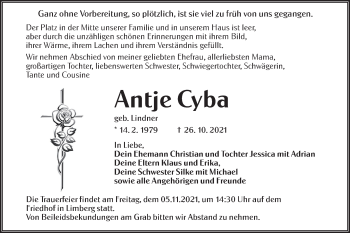 Traueranzeige von Antje Cyba von lausitzer_rundschau