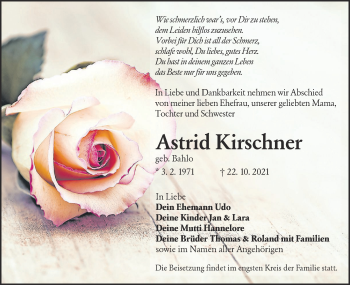 Traueranzeige von Astrid Kirschner von lausitzer_rundschau