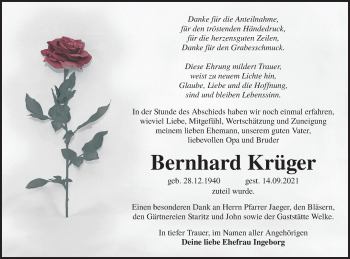 Traueranzeige von Bernhard Krüger von lausitzer_rundschau
