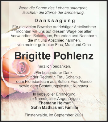 Traueranzeige von Brigitte Pohlenz von lausitzer_rundschau