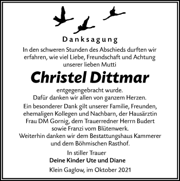 Traueranzeige von Christel Dittmar von lausitzer_rundschau