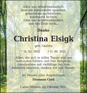 Traueranzeige von Christina Elsigk von lausitzer_rundschau