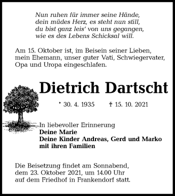 Traueranzeige von Dietrich Dartscht von lausitzer_rundschau