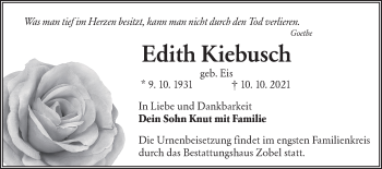Traueranzeige von Edith Kiebusch von lausitzer_rundschau