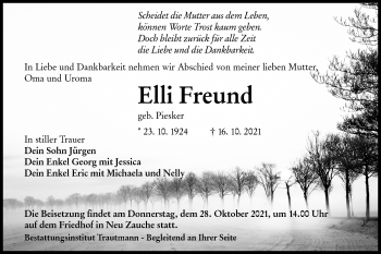 Traueranzeige von Elli Freund von lausitzer_rundschau