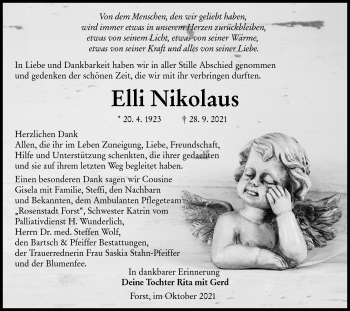 Traueranzeige von Elli Nikolaus von lausitzer_rundschau