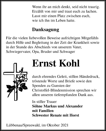 Traueranzeige von Ernst Kohl von lausitzer_rundschau