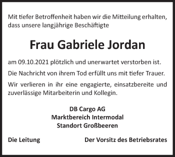 Traueranzeige von Gabriele Jordan von lausitzer_rundschau