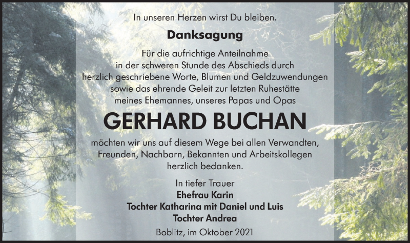  Traueranzeige für Gerhard Buchan vom 02.10.2021 aus lausitzer_rundschau