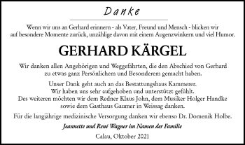 Traueranzeige von Gerhard Kärgel von lausitzer_rundschau
