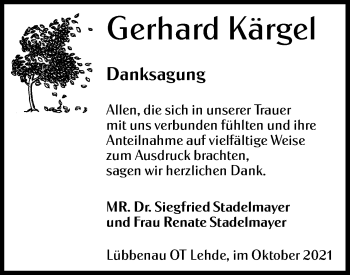 Traueranzeige von Gerhard Kärgel von lausitzer_rundschau