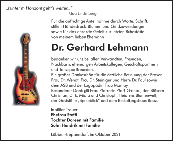 Traueranzeige von Gerhard Lehmann von lausitzer_rundschau