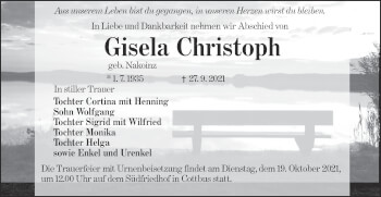 Traueranzeige von Gisela Christoph von lausitzer_rundschau