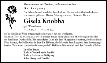 Traueranzeige von Gisela Knobba von lausitzer_rundschau