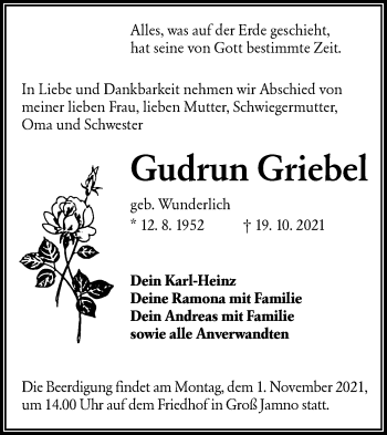 Traueranzeige von Gudrun Griebel von lausitzer_rundschau