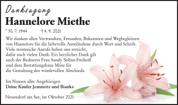Traueranzeige von Hannelore Miethe von lausitzer_rundschau