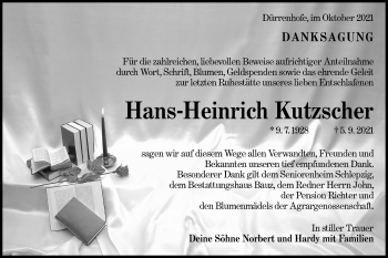 Traueranzeige von Hans-Heinrich Kutzscher von lausitzer_rundschau