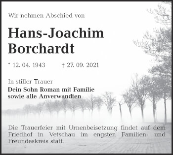 Traueranzeige von Hans-Joachim Borchardt von lausitzer_rundschau