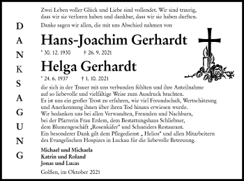 Traueranzeige von Hans-Joachim und Helga Gerhardt von lausitzer_rundschau